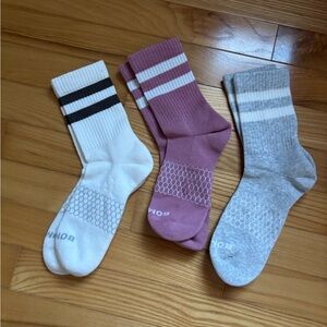 Bombas socks! 
Women’s medium Bombas brand Crew Socks - White, Pink, and Gray